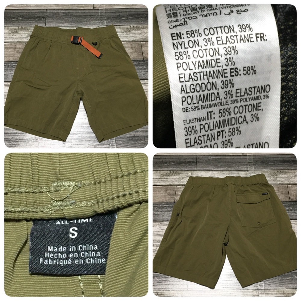 RVCA All Time Shorts Men’s S Green Hiking Side Zip Pocket Belted (Inseam 8)